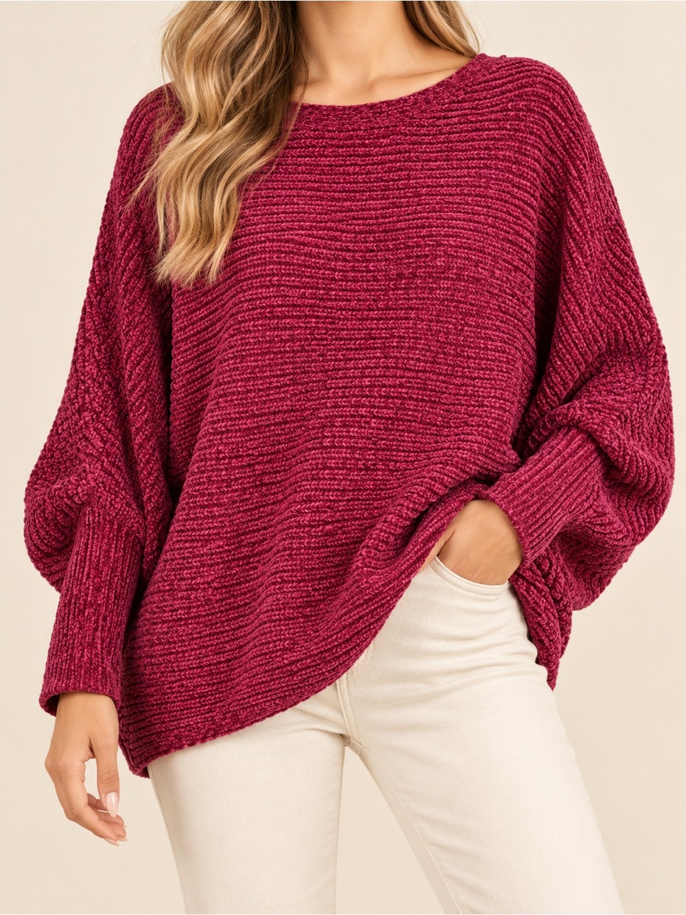 NWT Altar’d State Burgundy Chenille Oversized Dolman Batwing Sweater M